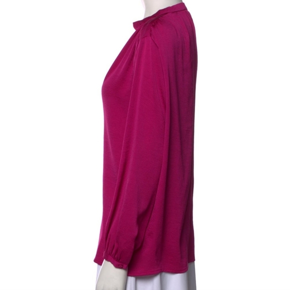 Maje Plunge Neckline Satin Long Sleeve Blouse In Magenta Size Small - Picture 2 of 12